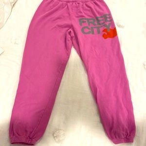 These are pink Freecity sweatpants in a size M